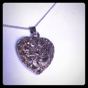 Silver Hollow Filagree Heart Necklace