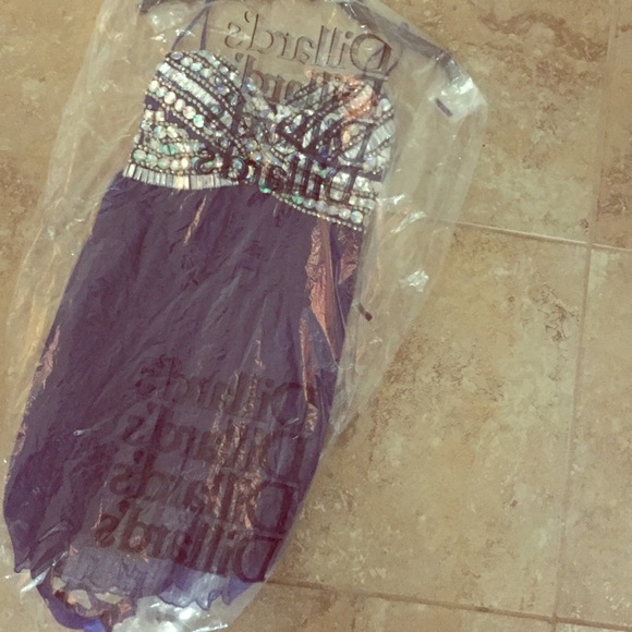 Navy blue rhinestone homecoming dress