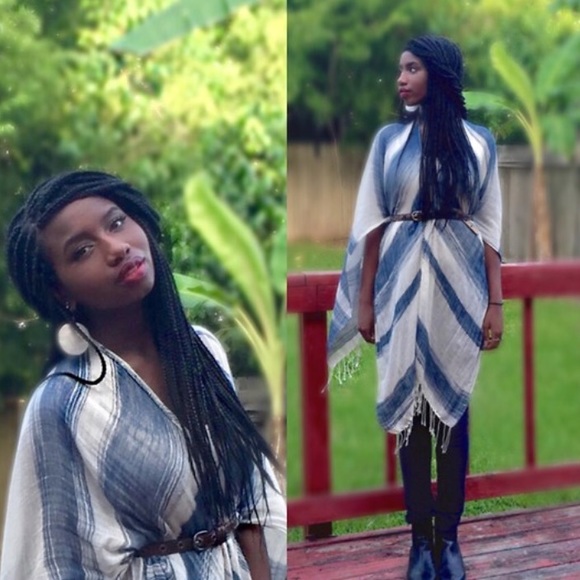 Urban Outfitters Stripe Open Poncho with Fringe - Picture 3 of 4