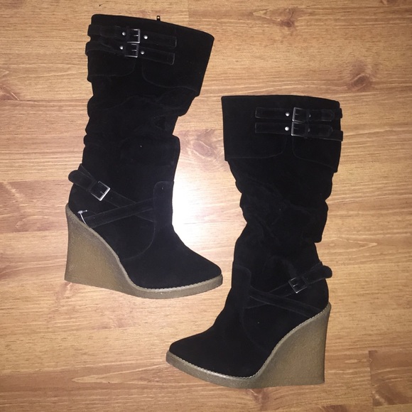 Black Wedge Boots
