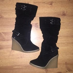 Black Wedge Boots