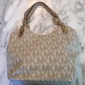 MICHAEL KORS cream and tan bucket bag
