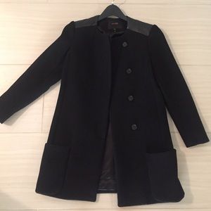 Maje Wool & Cashmere Coat with Leather Detail