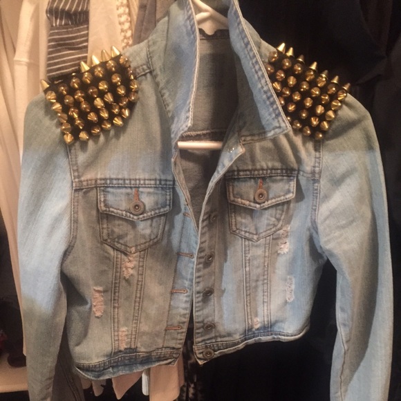 Distressed denim studded jacket - Picture 1 of 1