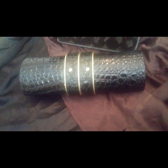 Sold..Oblong faux croc black and gold clutch - Picture 2 of 4