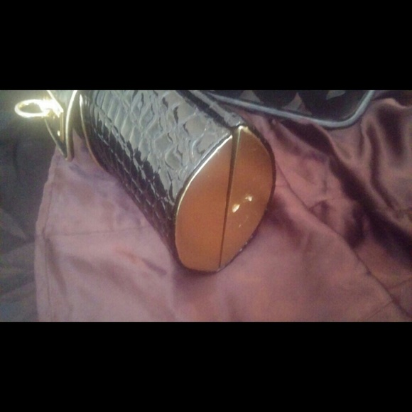 Sold..Oblong faux croc black and gold clutch - Picture 3 of 4