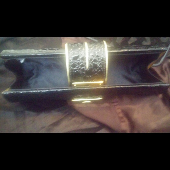 Sold..Oblong faux croc black and gold clutch - Picture 4 of 4