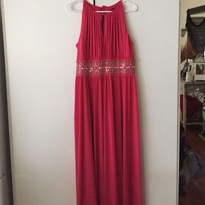 Gorgeous coral beaded floor length gown.