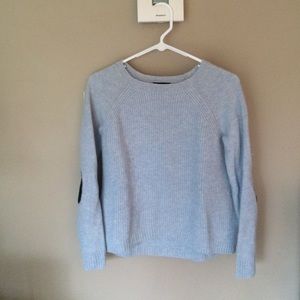 J.Crew blue wool sweater w/ black leather elbows