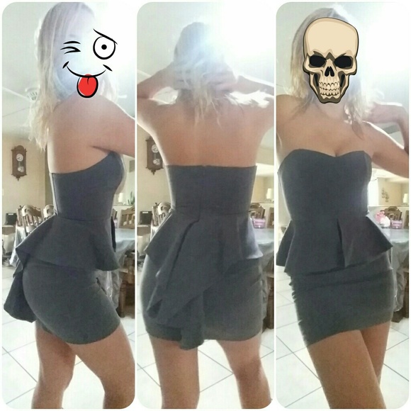 FOREVER21 Gray Strapless Peplum Dress - Picture 1 of 4