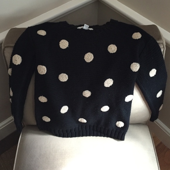 black knit sweater with cream dots, cozy and cute!