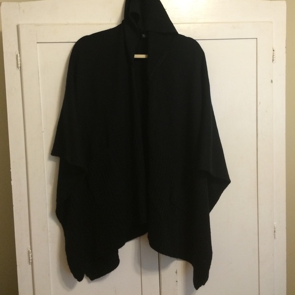 Sweaters - Classic Black Hooded Wrap Shawl Sweater