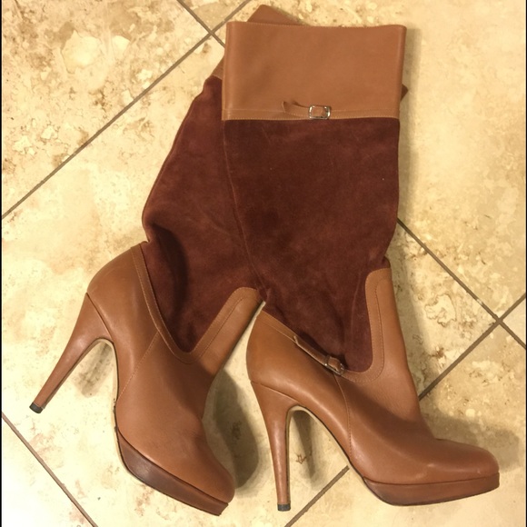 Steve Madden Cognac Leather Suede Platform Boots