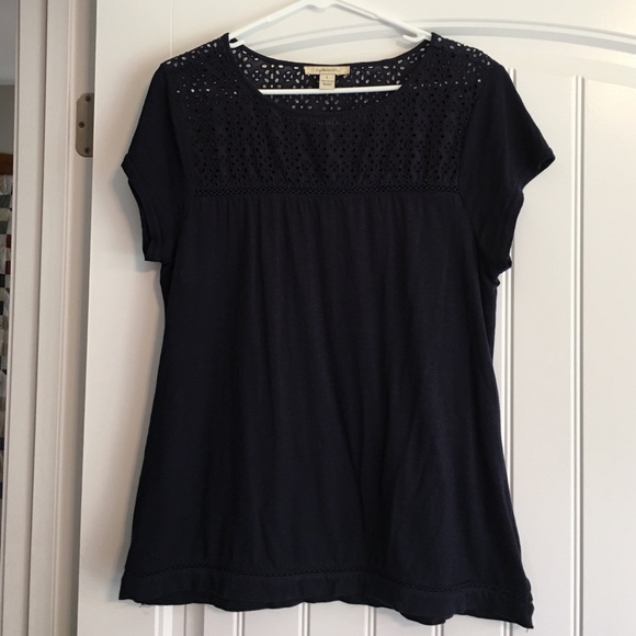 Bass-Navy Blue top with eyelet detailing