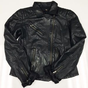 Aqua Luxe Leather Moto Jacket