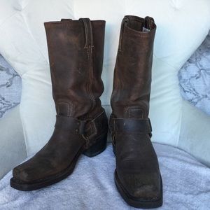 Frye Leather Harness Boots in Distressed Brown