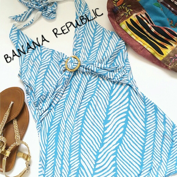 Banana Republic Tops - BANANA REPUBLIC Blue & White Print Halter Top