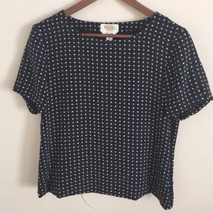 Navy blue silk patterned blouse
