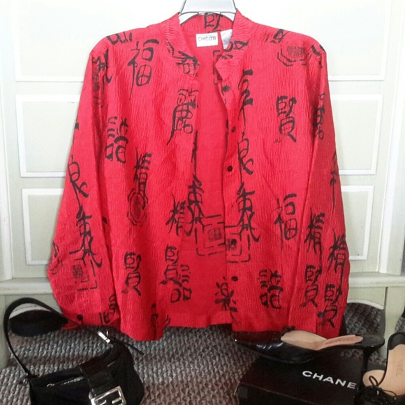 Chicos red and black button up shirt