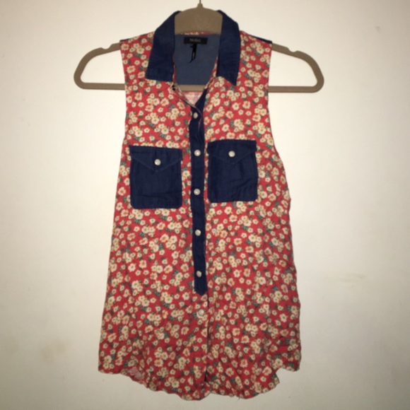 Pacsun Floral Collared Button Down Tank
