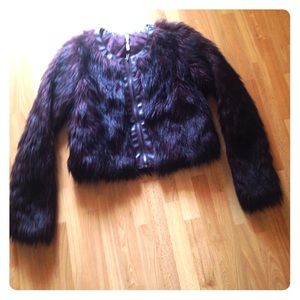 Burgundy Faux Leather and Fur Coat