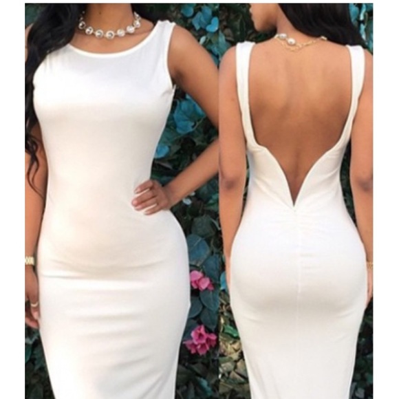 White Round Neck Open Back Dress Thin Material