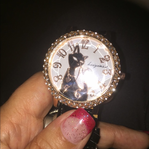 New lovely Cat crystal watch leather band