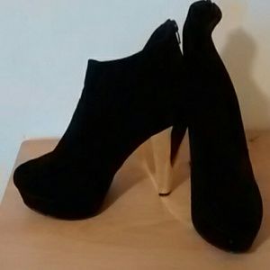 Black velvet silver heeled platform booties