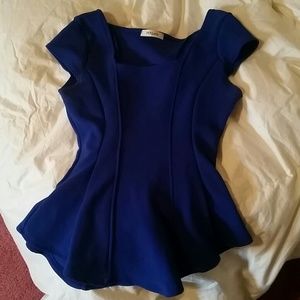 Chrome Blue Peplum Cap Sleeve Top