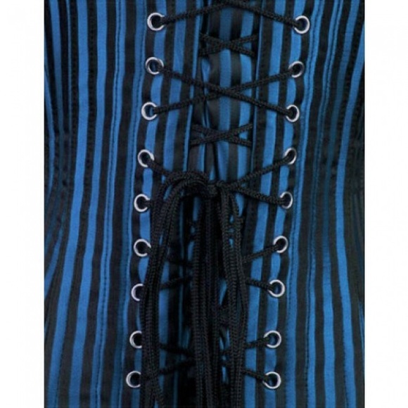 💙Blue Black Striped Boned Corset Sexy Inimates💙 - Picture 2 of 4