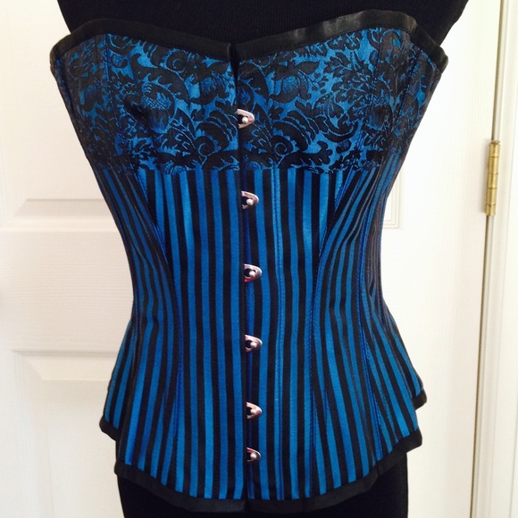 💙Blue Black Striped Boned Corset Sexy Inimates💙 - Picture 3 of 4