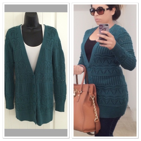Lauren Conrad Sweaters - Lauren Conrad green turquoise long button sweater