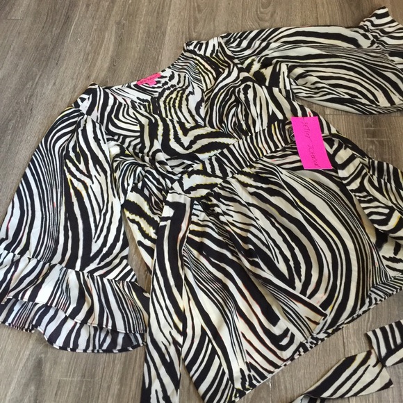 Betsey Johnson Zebra Print Waist Tie Blouse Shirt - Picture 3 of 4