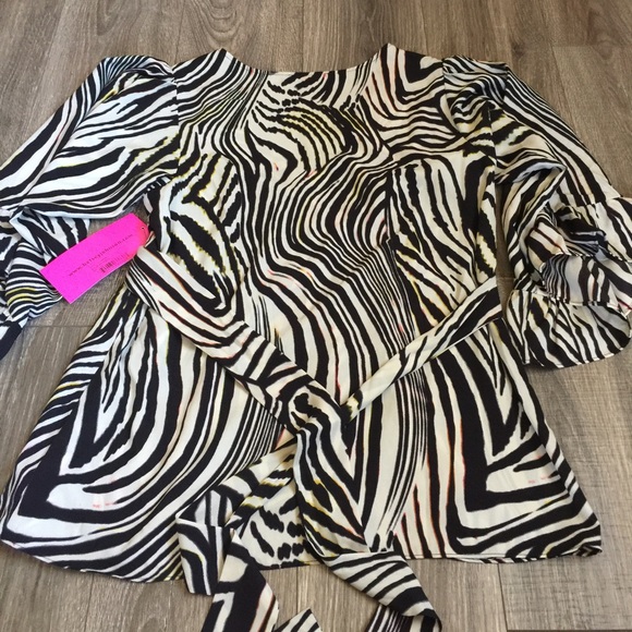 Betsey Johnson Zebra Print Waist Tie Blouse Shirt - Picture 4 of 4