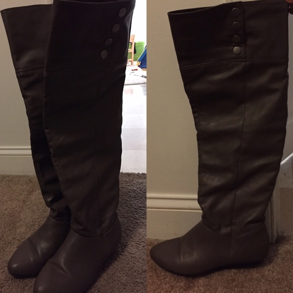 Gray knee high boots