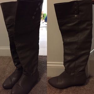 Gray knee high boots