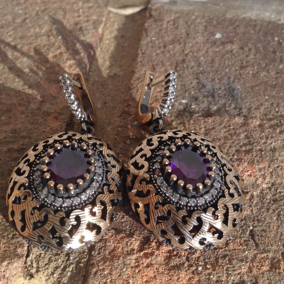 AMETHYST WHITE TOPAZ EARRINGS - Picture 1 of 3