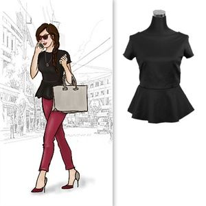 NWOT Black Peplum Top Bisou Bisou