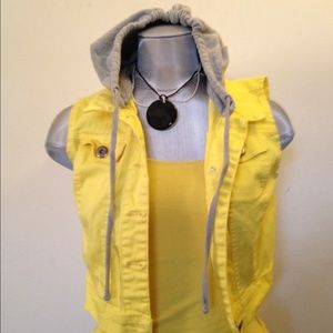 Yellow and Grey Hooded Light denim vest