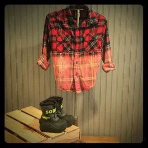Kid's Upcycled Flannel Dip Dyed Plaid Shirt