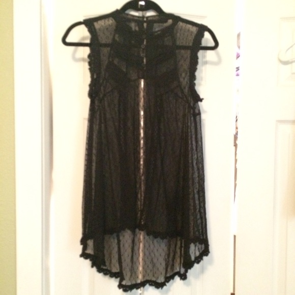 Free people high-low lace button back tank