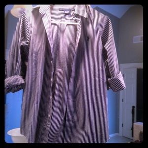 Polo Button Down Ladies Royal Blue & white