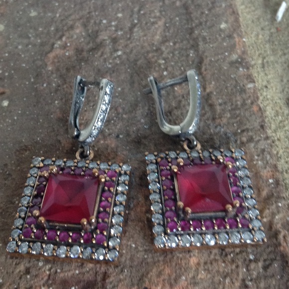 GENUINE RUBY TOPAZ EARRINGS - Picture 2 of 4