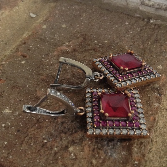 GENUINE RUBY TOPAZ EARRINGS - Picture 4 of 4