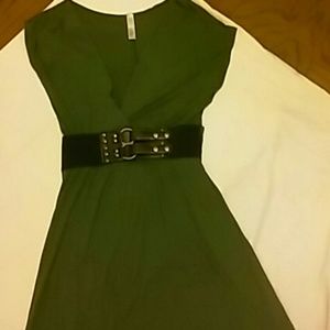 Money green dress with handsome buckle detail