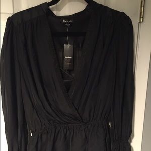 BEBE dressy black peplum top with black silk cami