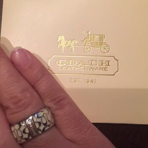 Coach Signature Silver and White Enamel Ring