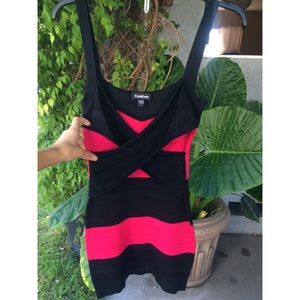 Bebe Black Hot Pink Bandage Mini Dress