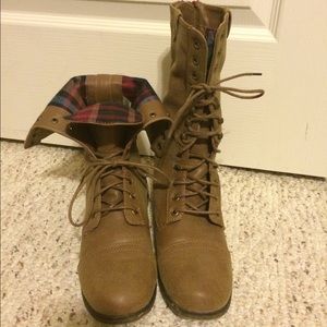 Brown and Plaid Combat Boots