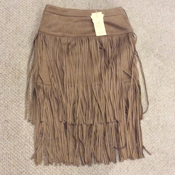 Tan fringe skirt